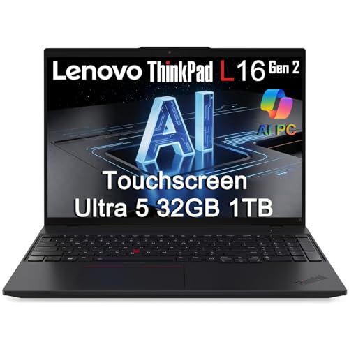 2026 Lenovo ThinkPad L16 Gen 2 Business Laptop (16' FHD+ Touchscreen, 32GB RAM, 1TB SSD, Intel Core Ultra 5 225U ( i7-1365U)) AI PC, Fingerprint, Backlit, Webcam, Thunderbolt 4, Ethernet, Win 11 Pro