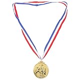 GRIRIW 5 Medallas de Competición Doradas Diseño Simulado y Cordones de Nylon para Premios en Juegos y Fiestas, Paquete de 5 Piezas Redondas y Ligeras