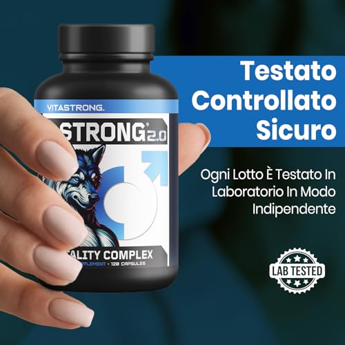 Vitastrong Vitality Complex - 120 capsule T-Strong 2.0 con arginina, cordyceps, taurina, maca, fieno greco, ginseng, ginkgo, zinco, vitamina B6 - Energia,benessere maschile e supporto alle prestazioni - 7