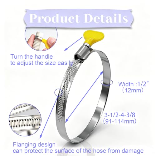 Image of Dianrui 3 PCS Dryer Hose Clamp 4 Inch Hose Clamp Stainless Steel Thumb Screw Hose Clamps for Dryer Vent Clamp, Dust Collection Hose, Automotive Fuel Line and Plumbing (91-114mm) (Pack of 2)