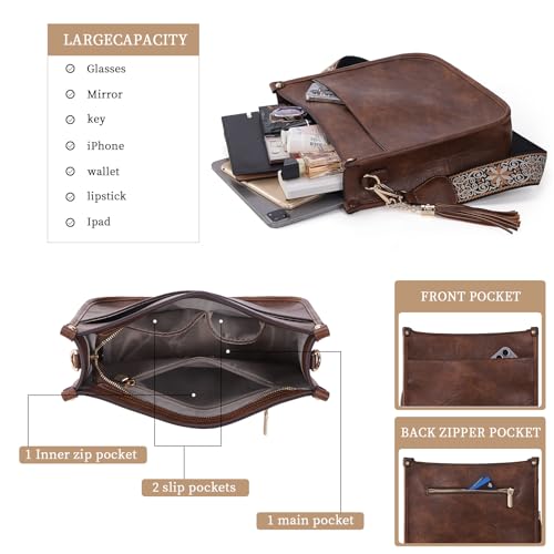 HKCLUF Vegan Leather Crossbody Bags Purse for Women Trendy Tassel Hobo Handbag Women With 2PCS Adjustable Guitar Strap4