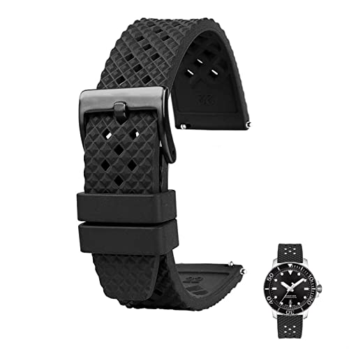 Bracelet de montre 22 mm 20 mm premium caoutchouc fluoro noir