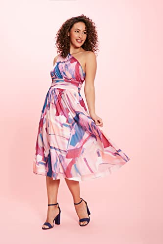 London Times Women's Ruched One Shoulder Mesh Midi Dress Guest Of Occasion Wedding Event, Soft White/Pink #TOP3