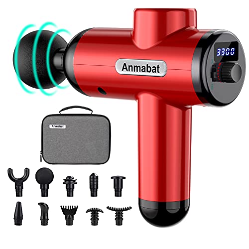 Massage Gun, Massage Gun deep Tissue -Muscle Massager, stepless Speed Regulation Muscle Massage Gun, with 10 Massage Heads, Mini Suitcase, Anmabat Massage Gun (Upgrade Version) red