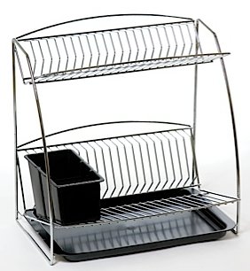 Delfinware Two Tier Dish Drainer - Stainless Steel and Black Plastic (3003bk)