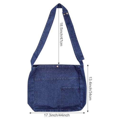Image of Denim Shoulder Bag - Women's Retro Large Canvas Crossbody Tote Bag, Casual Style Lightweight