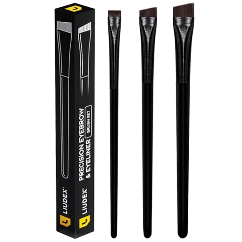 LIUDEX Eyeliner & Eyebrow Brush Set | Fine Angled, Slanted, Ultra-Thin Flat Makeup Brushes for Precision Gel & Brow Tinting with Soft Synthetic Hairs | For PMU Microblading Eyebrow Mapping