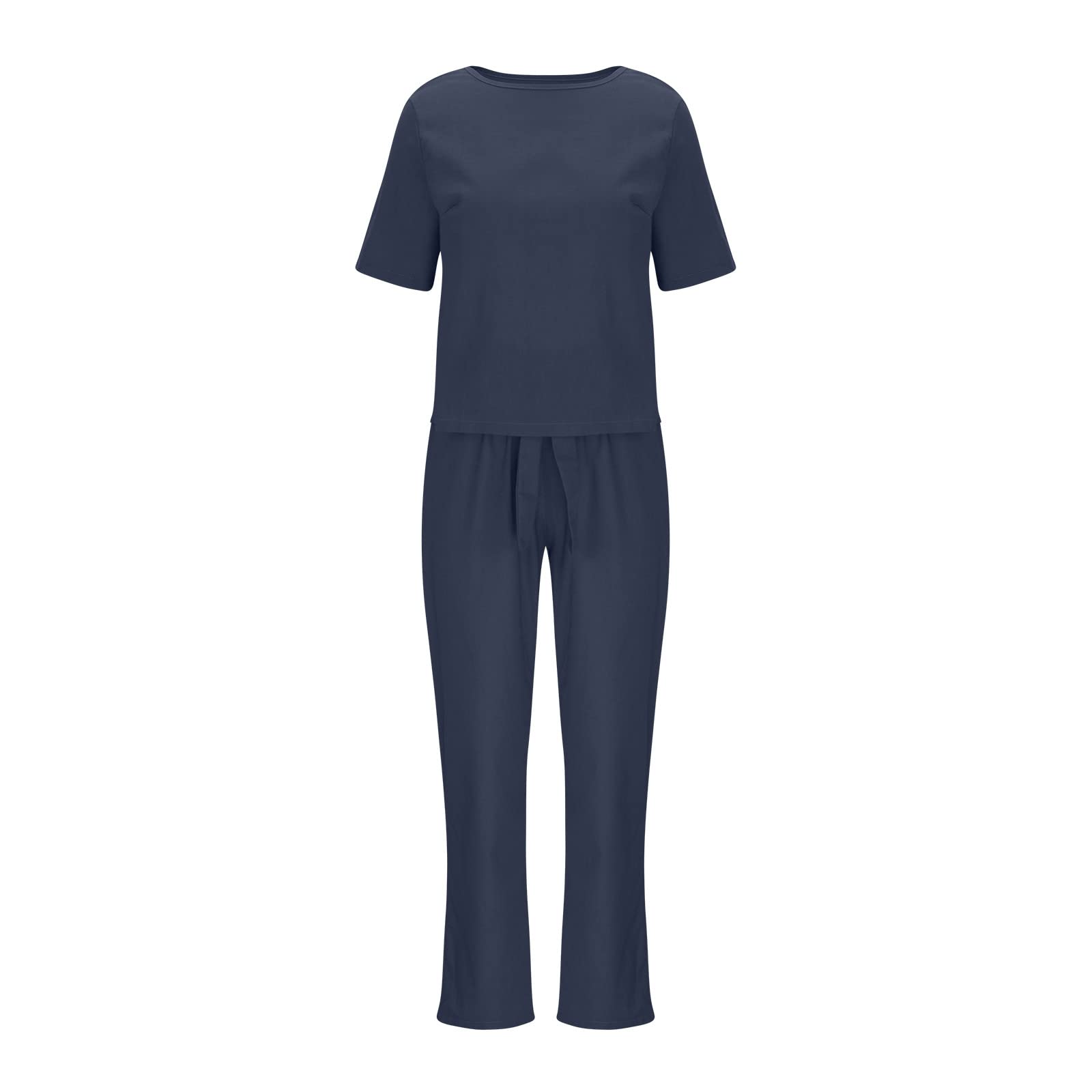 EMATOP Leinen Zweiteiler Damen Sommer Casual Hosenanzug 2 Teiler Kurzarm Tshirt und Lang Hose Freizeitanzug Leicht Einfarbig Sportanzug mit Taschen Tracksuit Elegant Baumwolle Workout Set