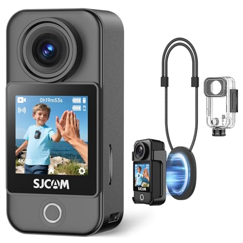 SJCAM C400 Pocket Paquete POV (Sin Tarjeta),Camara Vlog 4K con 172 Min,Pantalla TáctilMini Cámara Deportiva Estabilización de 6 Ejes,Impermeable,Ideal para Vlogs,Viajes y Paseos,Negro