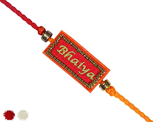 Image of MASQ by Q-One Designer Rakhi Combo Set with Roli Chawal & Moli for Men (Pack of 3) | Embroidered Handcrafted Raksha Bandhan Bracelet for Brother