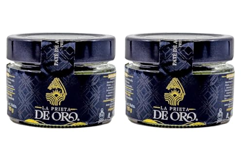 LA PRIETA DE ORO Paté de Aceitunas Deshidratadas Variedad Manzanilla Fina Sevillana Negra 100% Natural Artesana Fuente Ácidos Grasos Omega 3 - 6 Libre de Alérgenos Conservantes Colorantes PACK(2) 90g