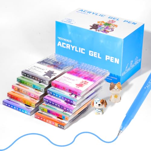 ROSYMENG 100 Colors Acrylic Gel Pens Set, Big-Capacity Ink Acrylic Paint Pen for Adults Coloring Books, Waterproof Paint Markers for Canvas, Rock, Wood, Drawing Doodling, Ceramic, Fabric, DIY Crafts