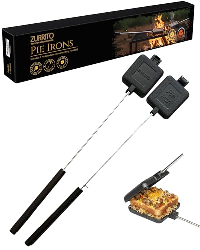 ZURRITO 2x Campfire Pie Iron (28inches Long) Bundle Set Cast Iron Pie Pan Mountain Pie Maker Cast Iron Sandwich Maker Pie Iron for Camping Campfire Sandwich Maker
