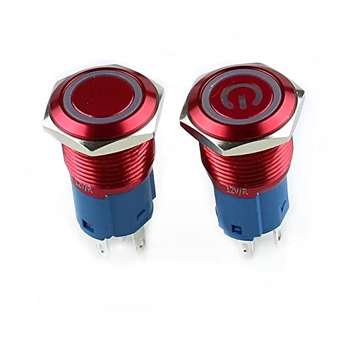 SUTK 16mm赤い金属ボタンスイッチリングダイヤフラム 導いたラッチセルフリセット瞬間1NC 1 NC 赤青緑色の白イエロー (Color : Yellow, Standard : Self reset24V)