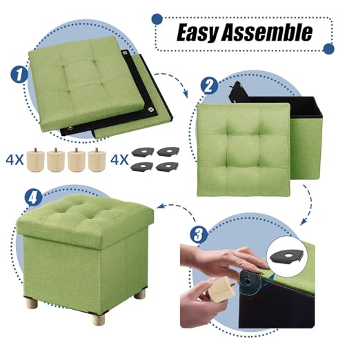Image of BRIAN & DANY 15 Inches Ottoman with Storage, Square Small Storage Ottoman Foot Rest with Legs, Ottomans Foot Stool for Dorm, Living Room, Entryway (Bright Green)