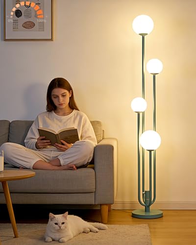 Image of Lightdot Green Globe Floor Lamp 4-Lights Dimmable Floor Lamps with 3000K Bulbs Included Unique Modern Standing Tall Lamp with 5Lbs Heavy Base for Living Room /Bedroom