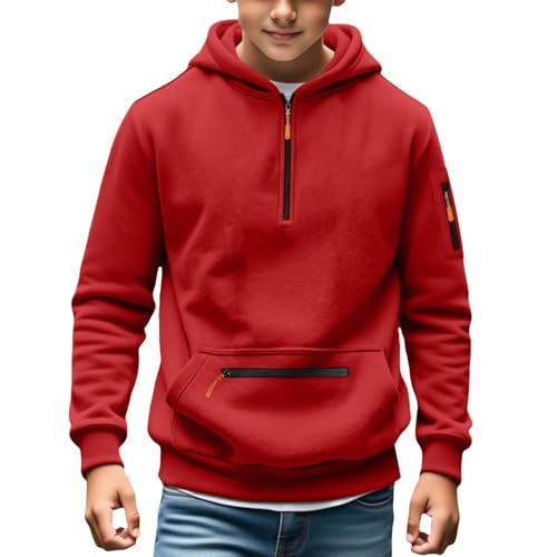 Boys Half Zipper Fleece Hoodies Thick Warm Long Sleeve Pullover Pockets Fall Winter Hooded Sweatshirts for Teen