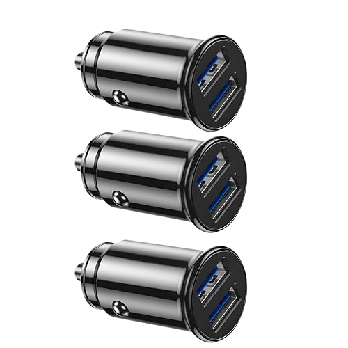 Adaptateur Allume-Cigare 3 USB, Chargeur de Voiture, Ultra-Compact, 5 V/3,1 A, 2 Ports USB, appareils compatibles, Mini boîtier métallique, pour iPhone...