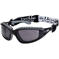 Gafas De Seguridad Bollé Safety Bolle TRACPSF - Gafas de seguimiento con marco de nailon antiarañazos y lente antiniebla, color negro y ahumado
