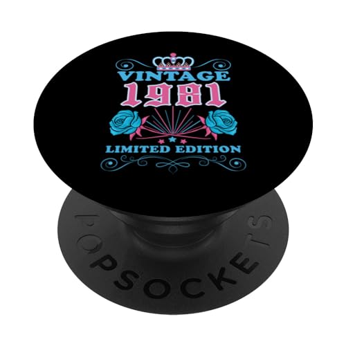 42 años de edad, regalos vintage 1981, 42 cumpleaños para hombres y mujeres PopSockets PopGrip Intercambiable