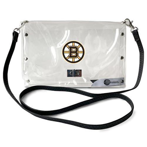 Littlearth NHL Boston Bruins Clear Envelope Purse with Black Fashion Strap, Team Color, 10" x 6.5" x 0.5"