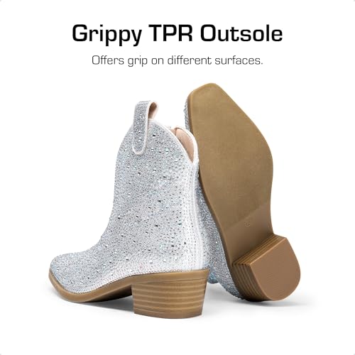 DREAM PAIRS Girls Cowgirl Cowboy Rhinestone Boots Ankle Low Heel Dress Booties4