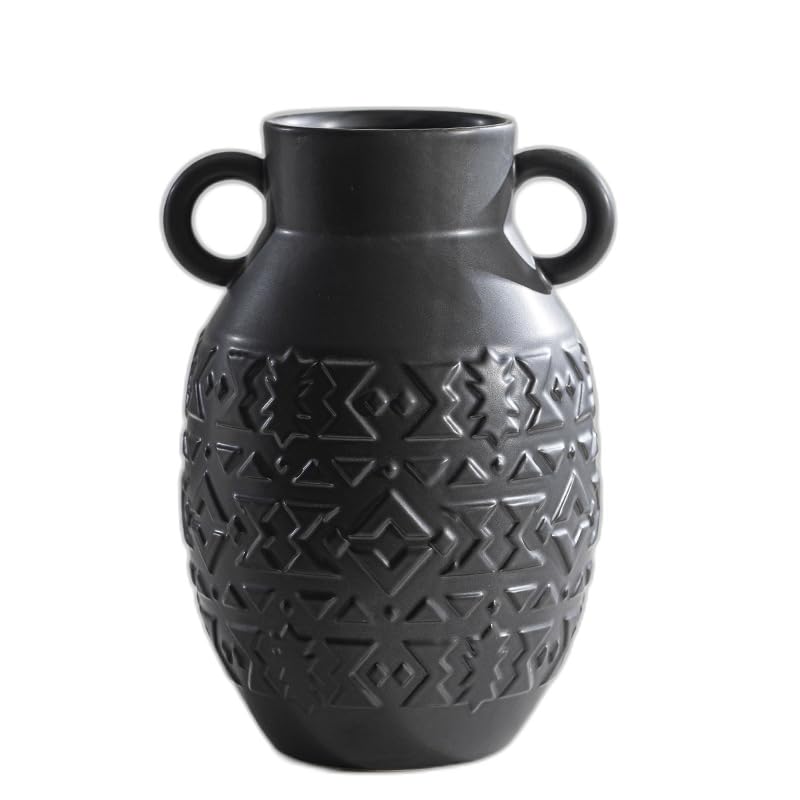 18 * 25 * 10 cm Vaso in Rilievo Semplice Vaso in Ceramica Opaco Bianco/Nero Rustico per Erba di Pampa Neutro Boho Decor Stile Minimalismo Nordico