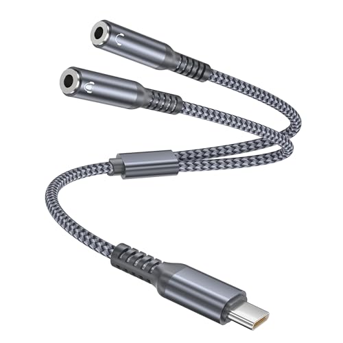 Elebase iPhone 17 17e 16 Adaptador USB C a Jack 3.5mm 0.9FT/0.28M,Tipo C a Doble 3.5mm Convertidor Aux Hembra,Splitter Auriculares Conector de Audio para iPad 10,Air 6,Mini 7,Galaxy S26 S25,Fold Flip