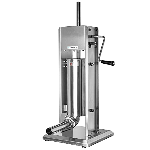 Forgast Insaccatrice Verticale Per Salsicce 5l, Acciaio Inox, Cuscinetti e Ingranaggi In Acciaio Temprato, Due Velocità, 4 Imbuti Di 16, 22, 32, 38 mm Inclusi, Ideale Per Casa o Ristorante