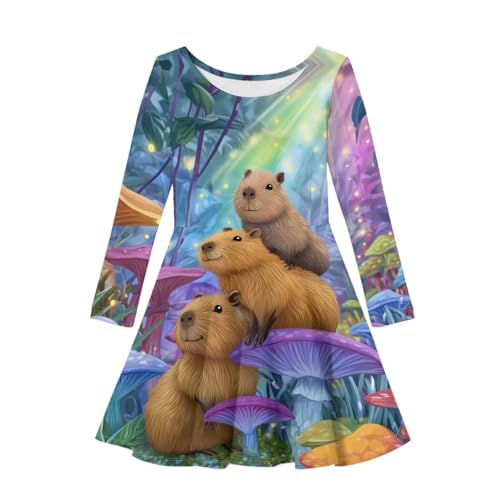 Dresses for Toddler Girls Long Sleeve Crew Neck Dresses Kids 3-14Y Aesthetics Dress