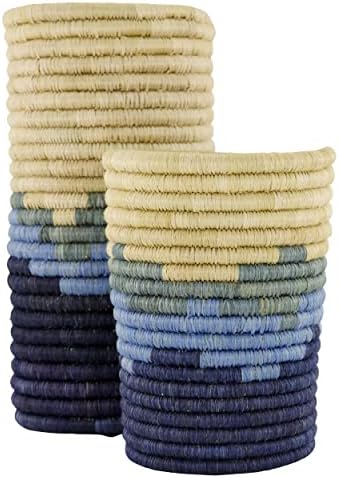 Decorative Vases Planters – Home Decor, Container, Table Office Accessory – Artisan-Made, Handwoven Sisal, Eco-Friendly, Housewarming Gift (Set of 2, Blue)