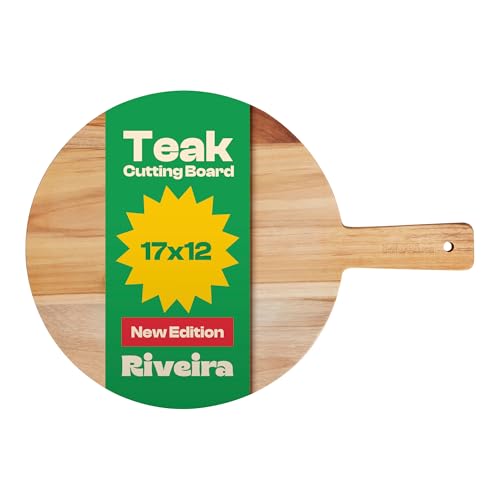 Riveira Teak Wood Cutting Board – Gourmet Teak Grandeur: Wooden Cutting Board – Natural Wooden Cutting Boards For Kitchen Decorative – Innovative Juice Grooves Teak Wooden Chopping Board