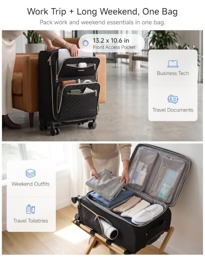 Image of LUGGEX Expandable Softside Carry On Suitcase, Black, 21 inch