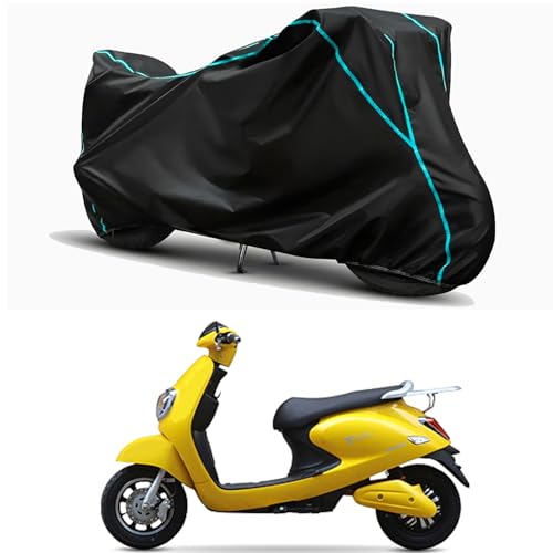 Image of Waterproof Bike Body Cover Compatible for | Techo Electra Emerge | Taffeta Fabric, Sky Piping Design, Bottom Elastic Fit | Dustproof, Sun UV & Rain Protection for All Weather.