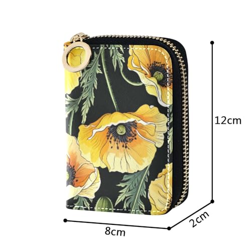 Funny Wallet for Women Small Credit Card Protector RFID Blocking Cartoon Yellow Flower Black Zipper Coin Purse with Key Ring3