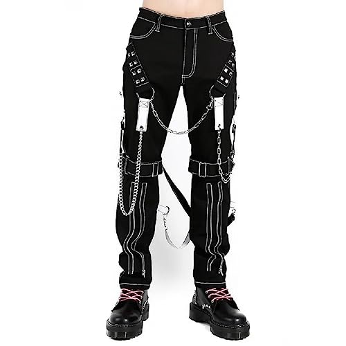 Men Extreme Gothic Bondage Streetwear Pant Alternative Trouser Pants (44) Black2