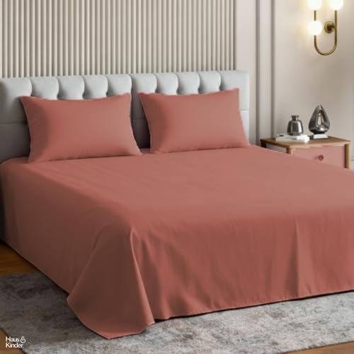 Image of haus & kinder Bedsheet King Size, 300 TC Cotton Sateen Weave, Flat Bedsheet for King Size Bed, Silky Smooth (Amber Glow, 108x108)