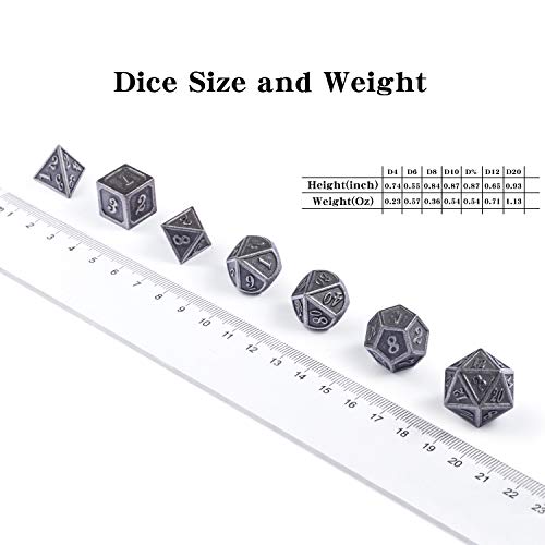 Dndnd Acient Silver Metal Dnd Dice Set, 7Pcs D&D Metal Dice With Metal Case For Dungeons And Dragons, Shadowrun, Pathfinder, Savage World And Table Games #TOP4