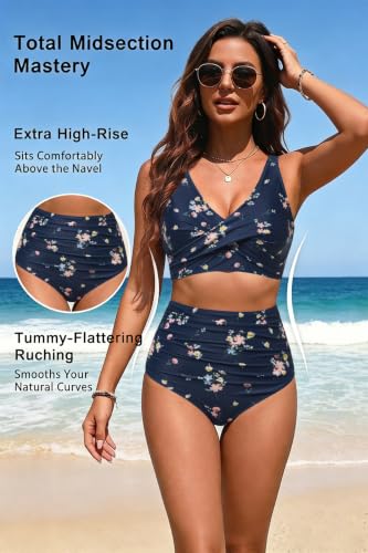 Image of Yonique High Waisted Two Piece Swimsuit-Womens Bikini Set Tummy Control Bathing Suit Modest Full Coverage Bikini 2025