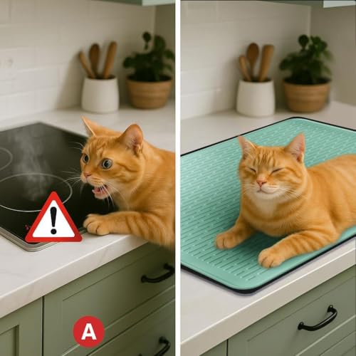 Image of Stove Top Cover for Electric Stove - Food Grade Ceramic Stove top Cover, Silicone XXL Dish Drying Mat, Glass Cooktop Covers, Flat RV Range top Mats (Green Thickened,30x21)