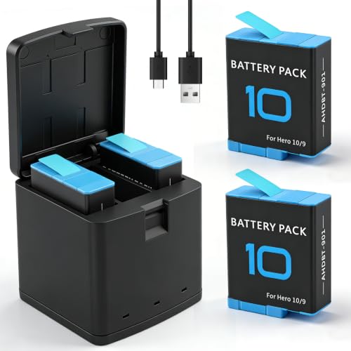 Oyomba 2000mAh   Batería Hero 10/9 de repuesto para GoPro Hero 9 Black, GoPro Hero 10 Black y cargador de almacenamiento cerrado de 3 canales (totalmente compatible con los accesorios oficiales GoPro