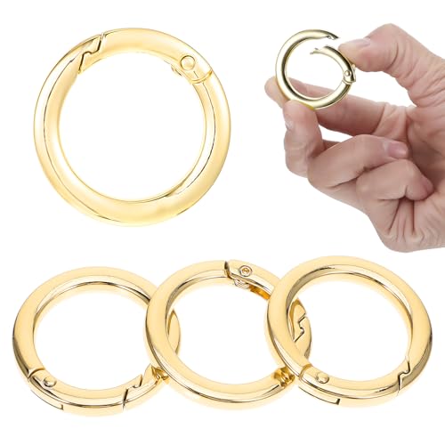 4 Piezas Mosquetón Redondo de 35 mm Anillo de Mosquetón de Metal Resorte Plano Anillo en O Gancho de Aleación Llavero Accesorios para Bolso de Hombro Llavero Artesanal Bricolaje (Oro)