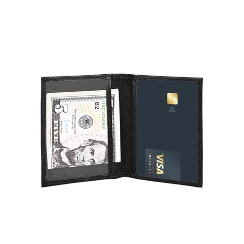Slim Thin Leather Credit Card Triple ID Window Mini Wallet Bifold Driver License Safe (Black)