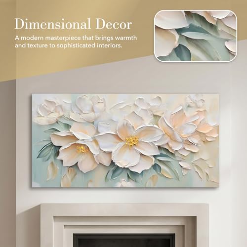 Anolyfi Large White Floral Canvas Wall Art for Living Room Bedroom 40"x20" by Anolyfi - Used condition - Image 5