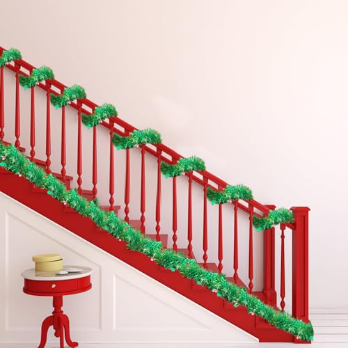 9PCS x 2M Guirnaldas Navideña Guirnalda de Oropel de Navidad con Bayas Rojas Holly Hojas Grinalda Natal pour Puertas y Ventanas del árbol de Navidad, Decoración Interior y Exterior Chimenea, Verde