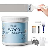 Mollor Matte Finish Wood Paint for Furniture, Durable Cabinet Countertop Paint Easy Application for DIY Projects, Wood, Metal, Home Decor and More(16OZ, Glacier Gray with Tools)
