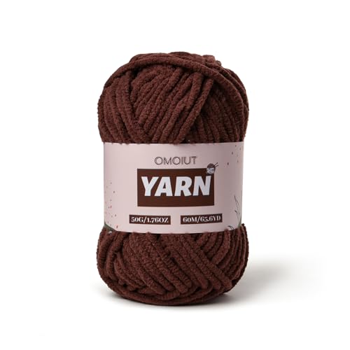 Image of Plush Chenille Chunky Crochet Yarn - Baby Yarn for Crocheting Soft - Velvet Yarns Knitting for Blankets Crafts - Fluffy Amigurumi Yarns 50g / 65.6yd (Dark Coffee)