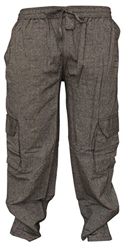 Shopoholic Fashion Mens Plain Hemp Hippie Combat Trousers(L,Dark Grey)