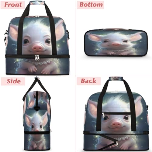 Animal Cute Pigs Travel Duffle Bags With Shoes Compartment for Women Men Weekender Overnight Bag Foldable Sports Tote Gym Carry On Luggage Handlebag for Travel Yoga Hospital Workout3