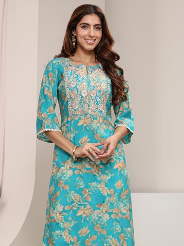 Image of Libas Printed Silk Blend Straight Kurta Suit